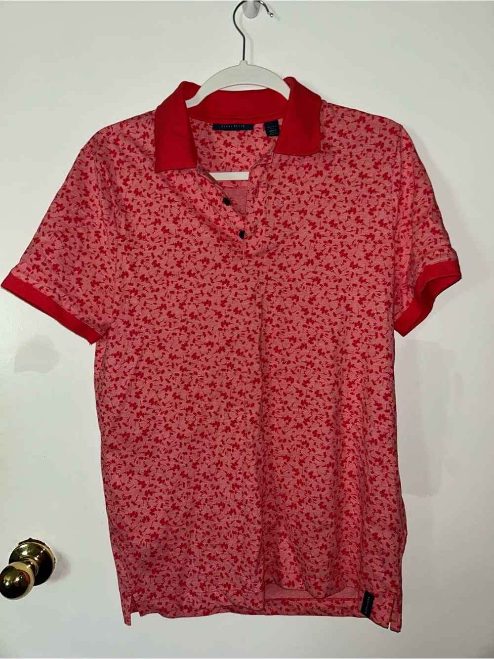 Men's Red Floral-Print Polo with Contrast Collar